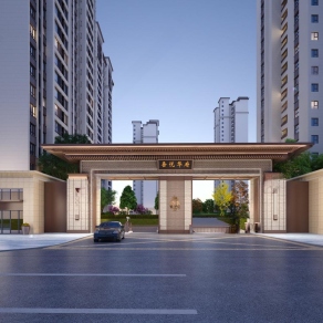 新中式小区入口大门门3D模型下载